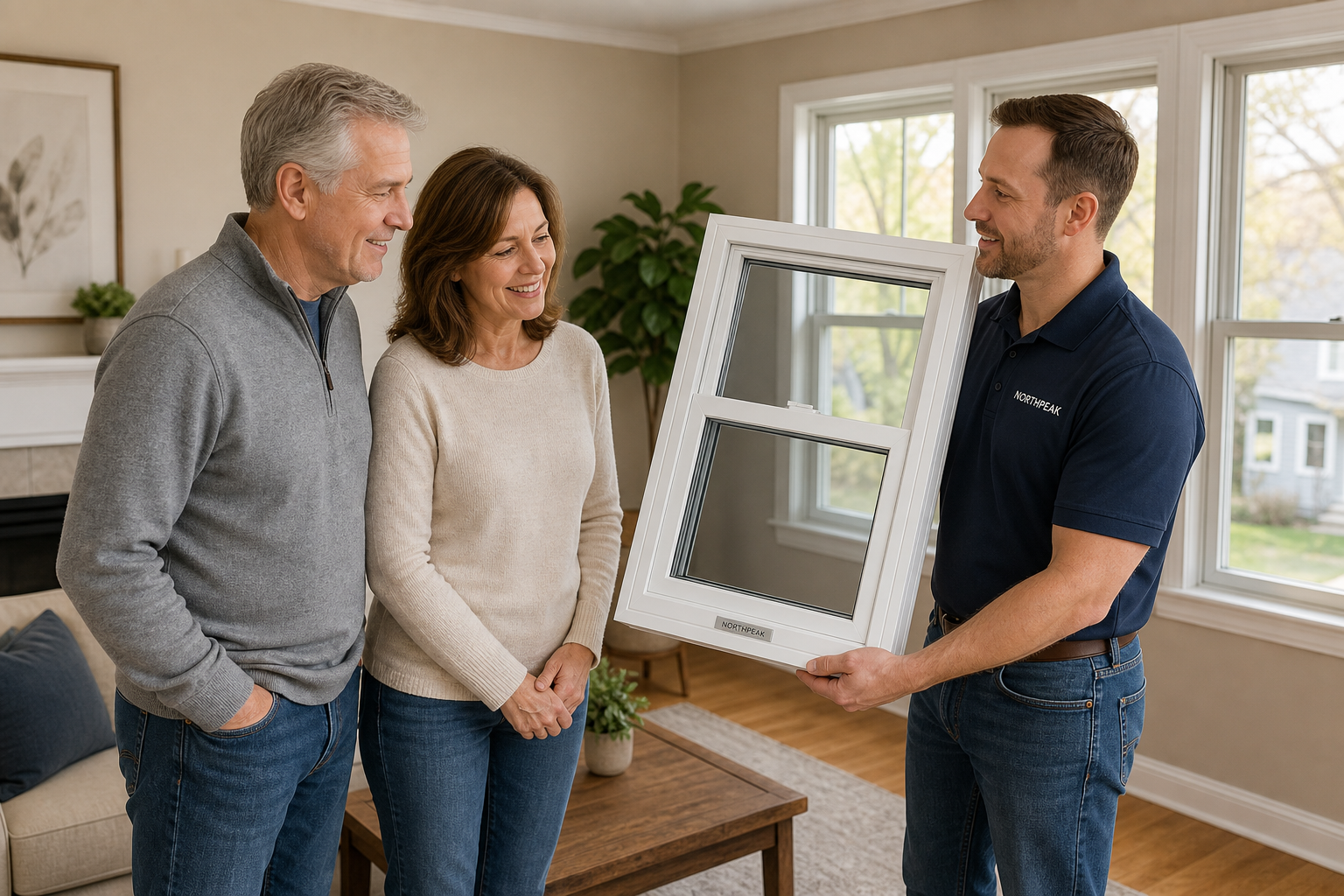NorthPeak consultant reviewing window options with homeowners
